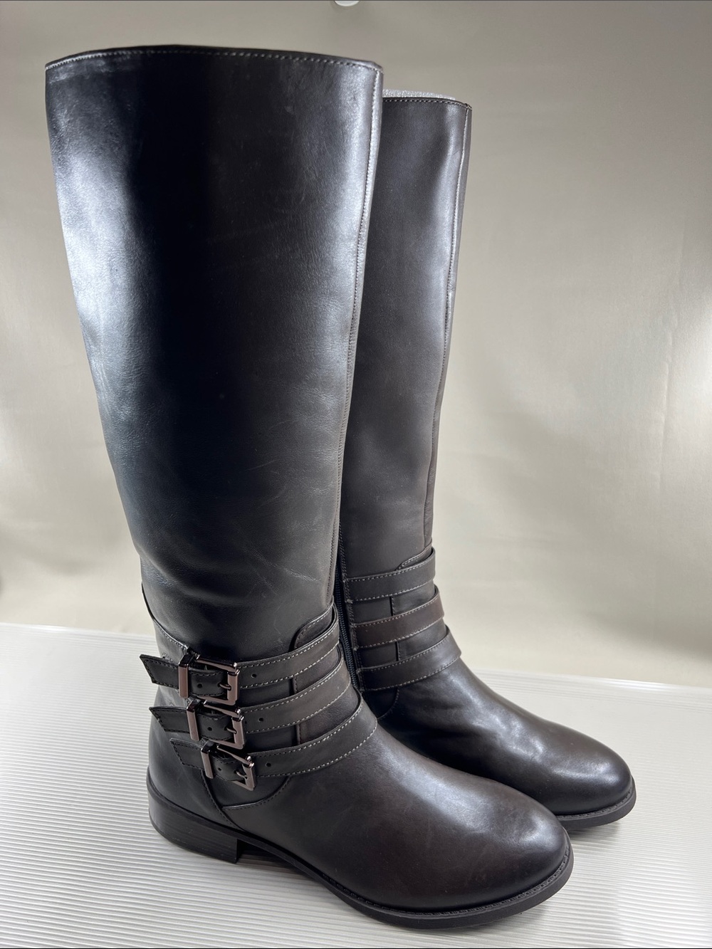 INC Francy Over-the-Knee Triple-Buckle Riding Boots in Dark Brown - Size 10